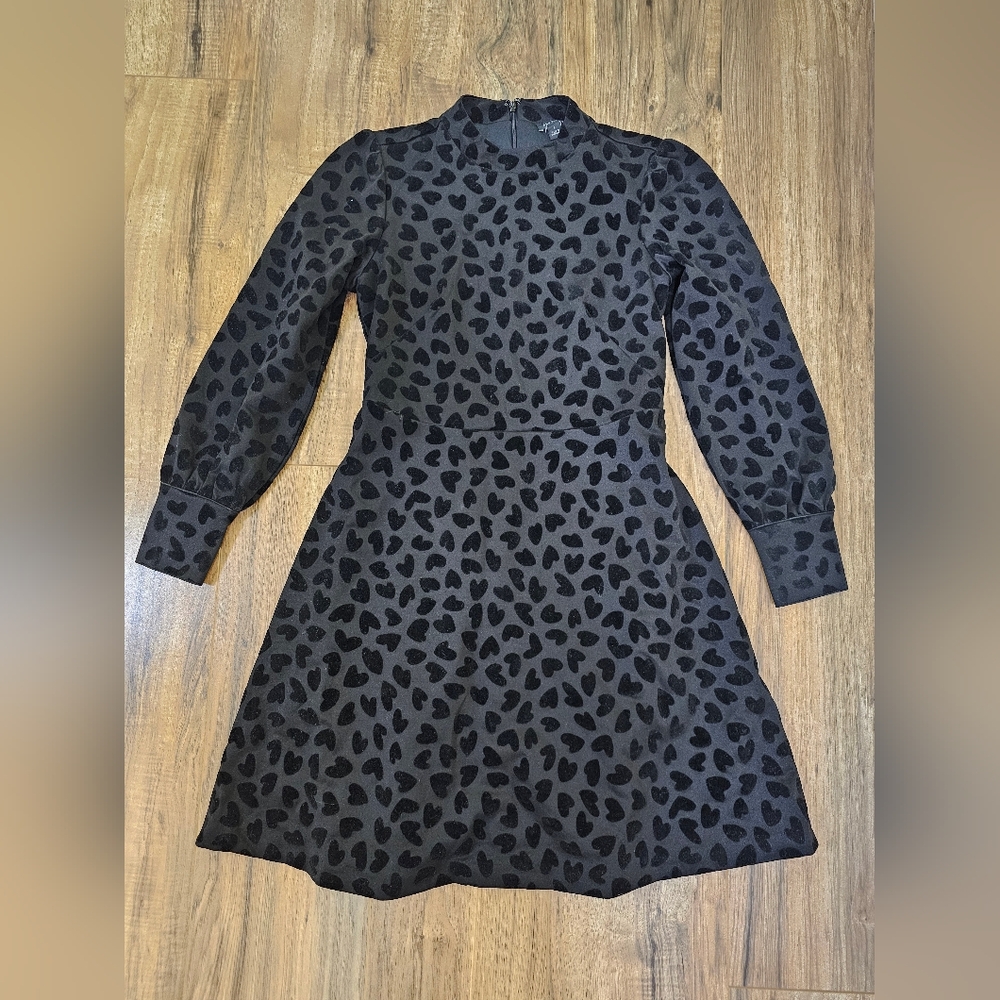 New Ann Taylor Heart Velvet Mock Neck Flare Dress - Picture 4 of 14